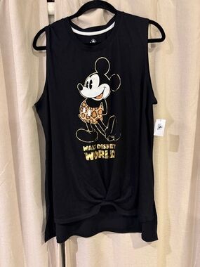 Disney Black Mickey Mouse Tank Top with Gold and Leopard Print